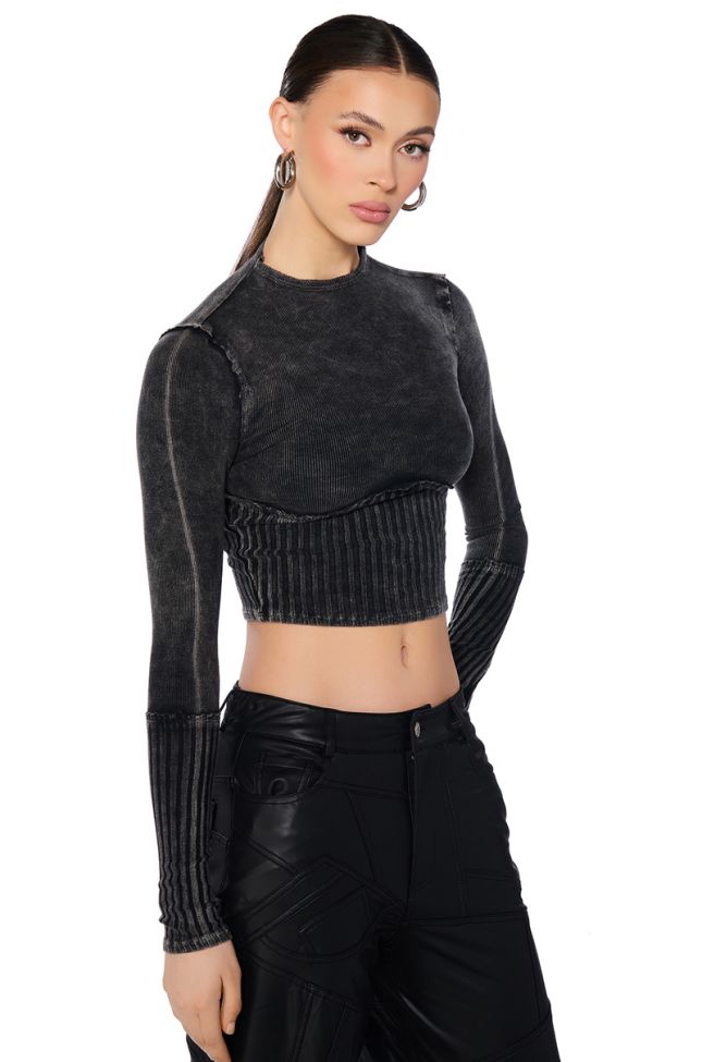 Front View Willow Corset Long Sleeve Tee In Black
