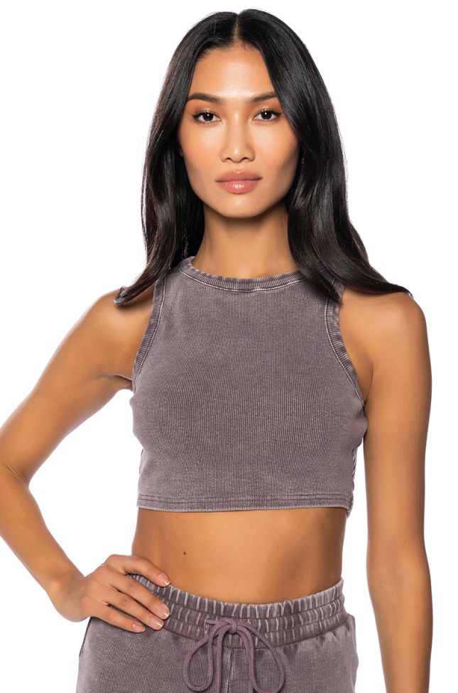 Front View Windows Down Ribbed Knit Crop Tank