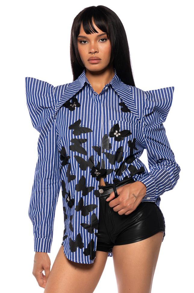 Front View Wings To Fly Button Down Blouse