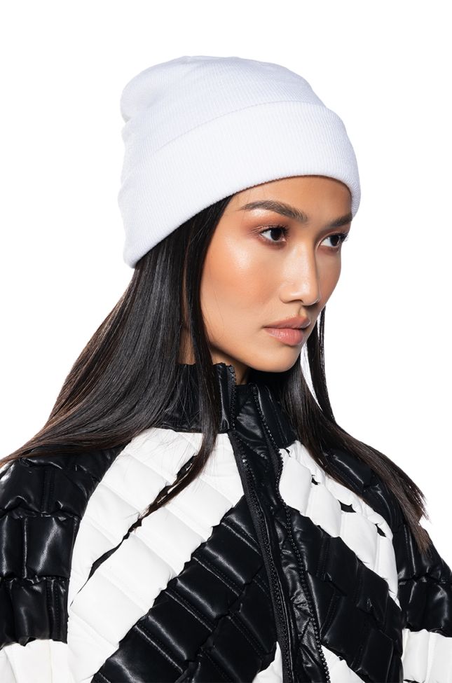Front View Winter White Classic Beanie