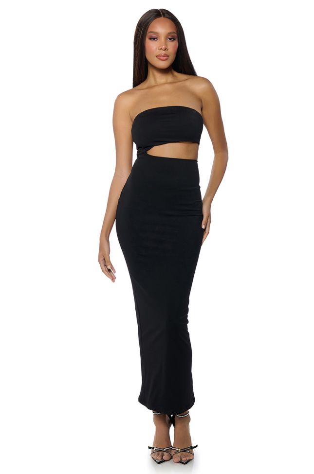 Front View Woke Up Like This Strapless Cut Out Midi Dress