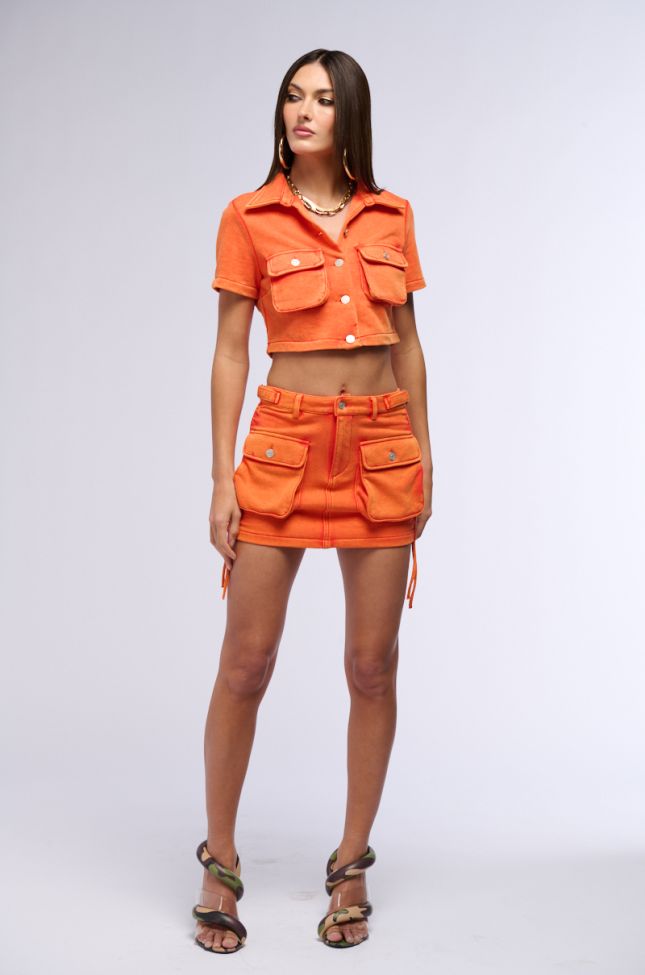 Full View Work For It Mineral Washed Mini Skirt In Orange