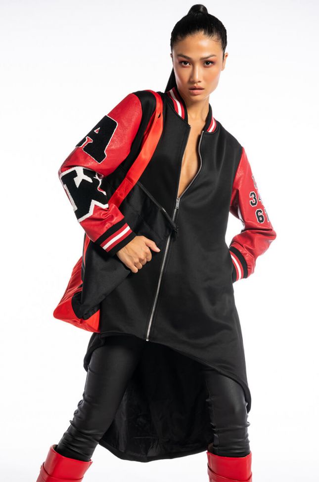 Front View World Tour Hi Low Varsity Bomber Trench