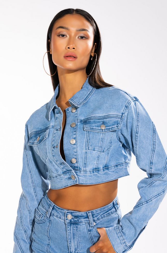 Front View Worth It Cropped Denim Jacket