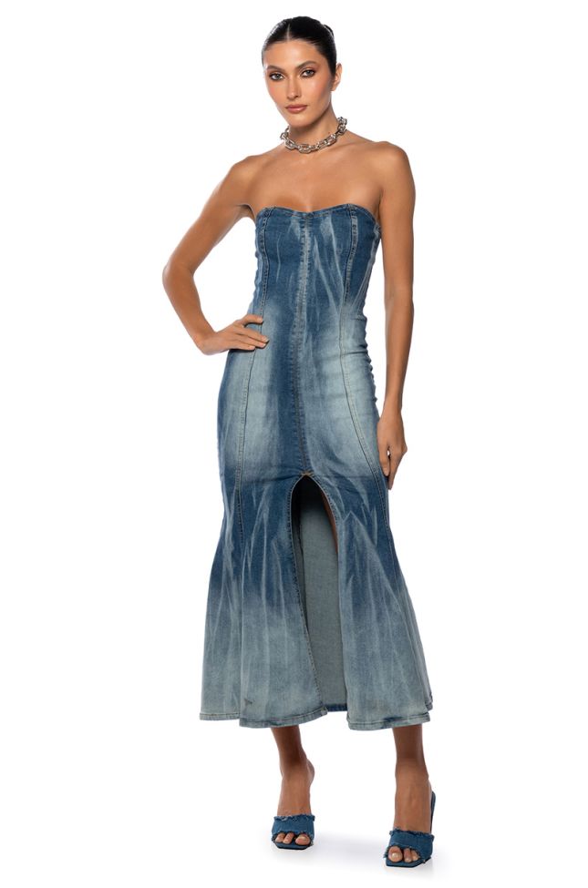 Extra View Y2k Bae Strapless Washed Denim Maxi Dress