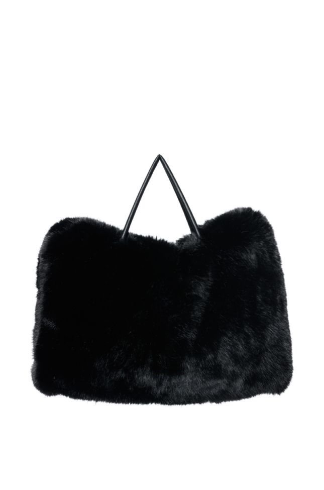 Side View Yeti Large Faux Fur Tote In Black