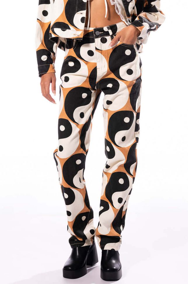Front View Yin Yang Straight Leg Jeans