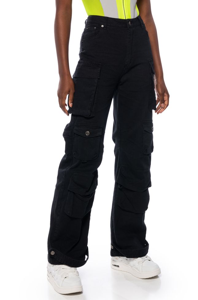 Front View You Know It Cargo Pants In Black