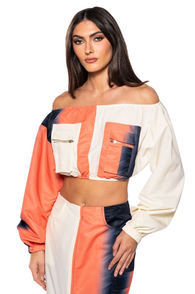 Front View You Wish Colorblock Cargo Crop Top