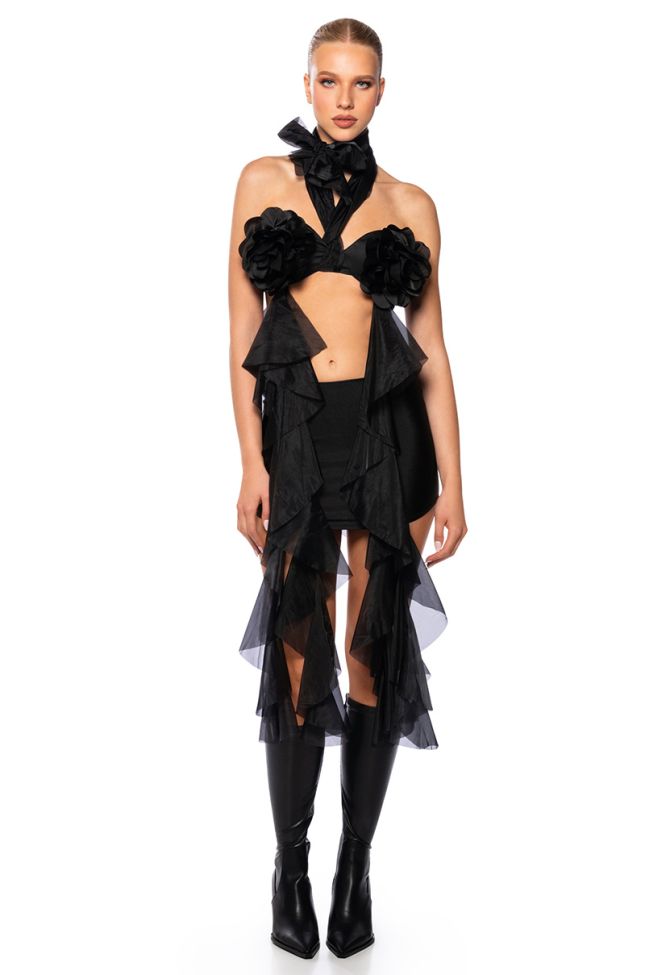 Front View Your Eyes Only Ruffled Bra In Black