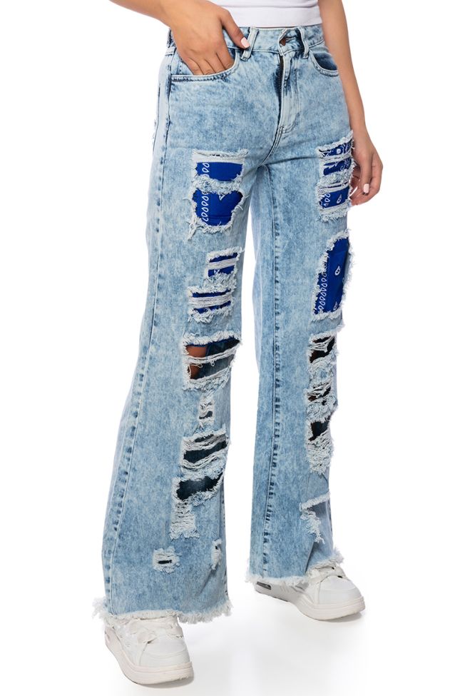 Front View Your New Favorite Distressed Flared Jean Midi Skirt