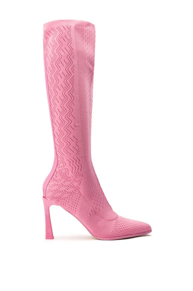 Side View Zero Gravity Mid Calf Knit Chunky Boot In Pink