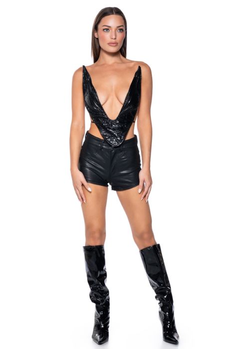Textured faux leather corset top