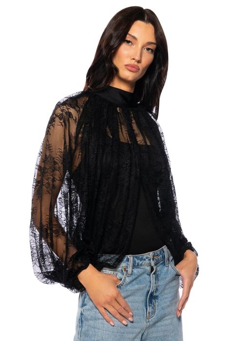 CHEYENNE EXPOSED BACK FLORAL BLOUSE IN BLACK