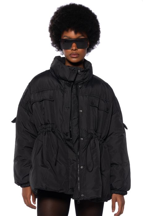 CLASSIC CINCHED WAIST PUFFER JACKET in black