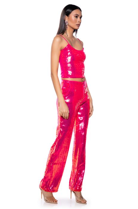 Bright Pink Sequined Velour Strappy Tank