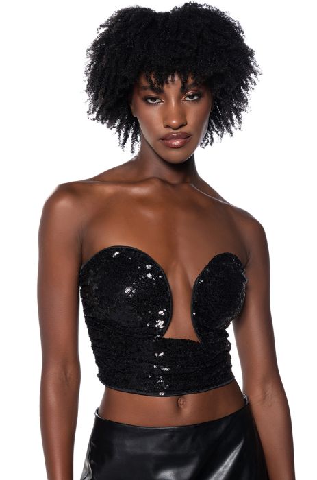 NIGHT OUT SEQUIN CORSET TOP IN BLACK