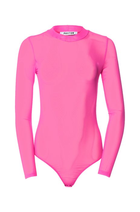 PAXTON SEXY SINGLE MESH LONG SLEEVE BODYSUIT IN PINK