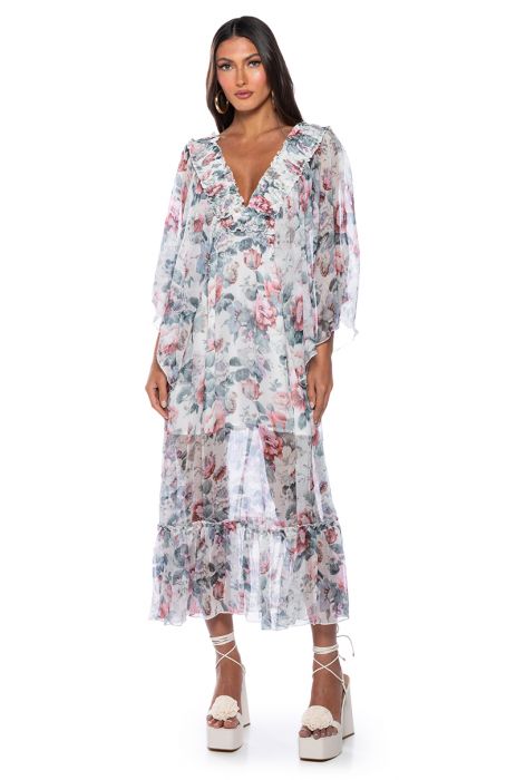 WHAT A TIME FLORAL MAXI DRESS in white floral