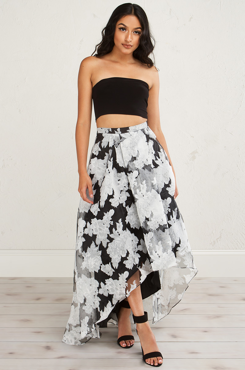 Floral See Through High Low Skirt