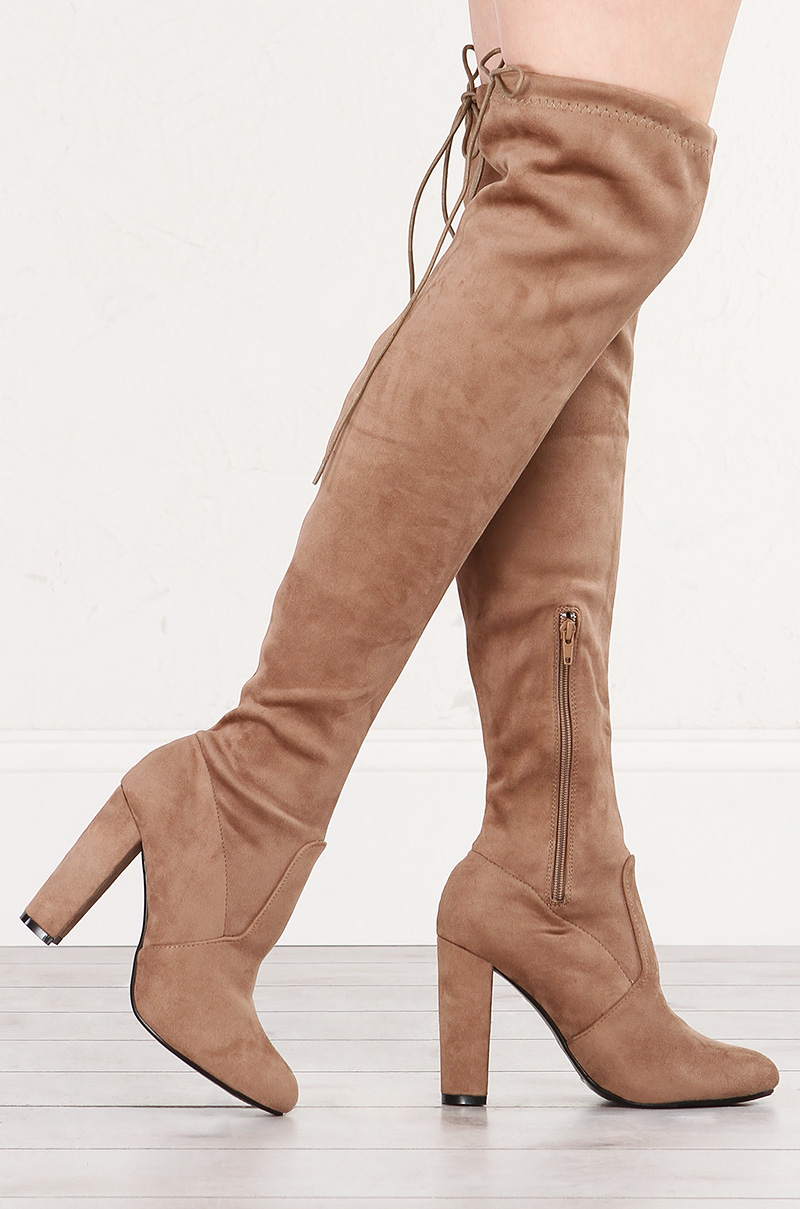 Over The Knee Suede Boot in Taupe, Black and Burgundy