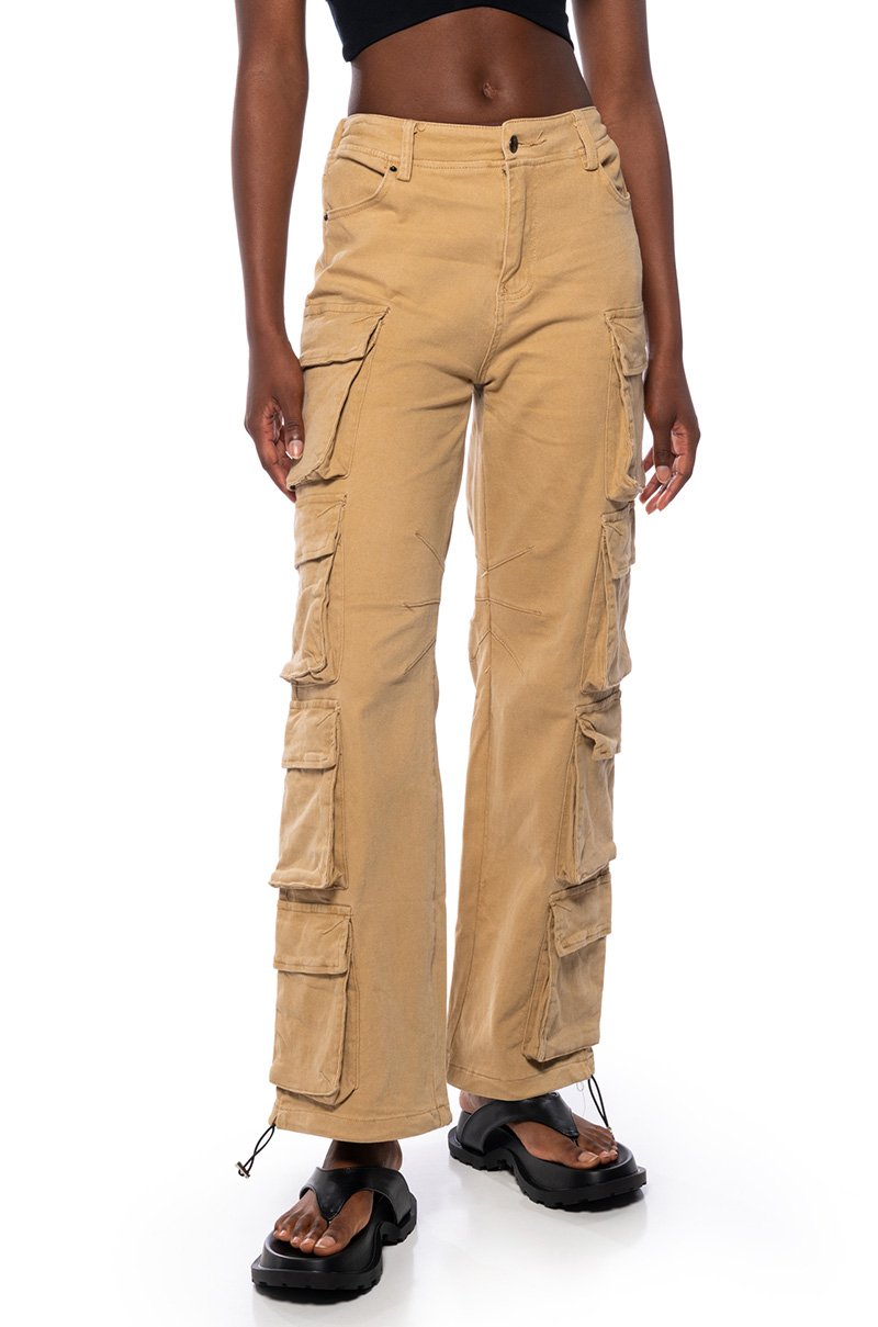 HERE TO STAY SIDE POCKET CARGO PANTS in beige