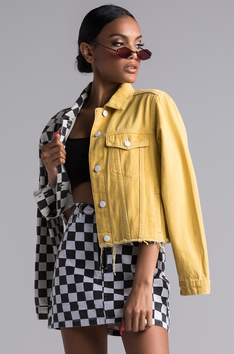 Yellow Checkered Denim Skirt Deals, 55% OFF | lagence.tv
