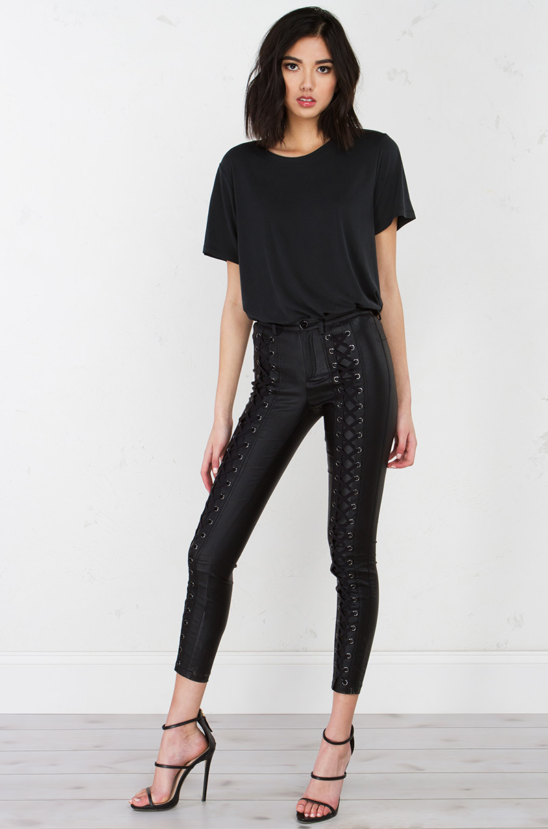 Lace Up Pants in Black