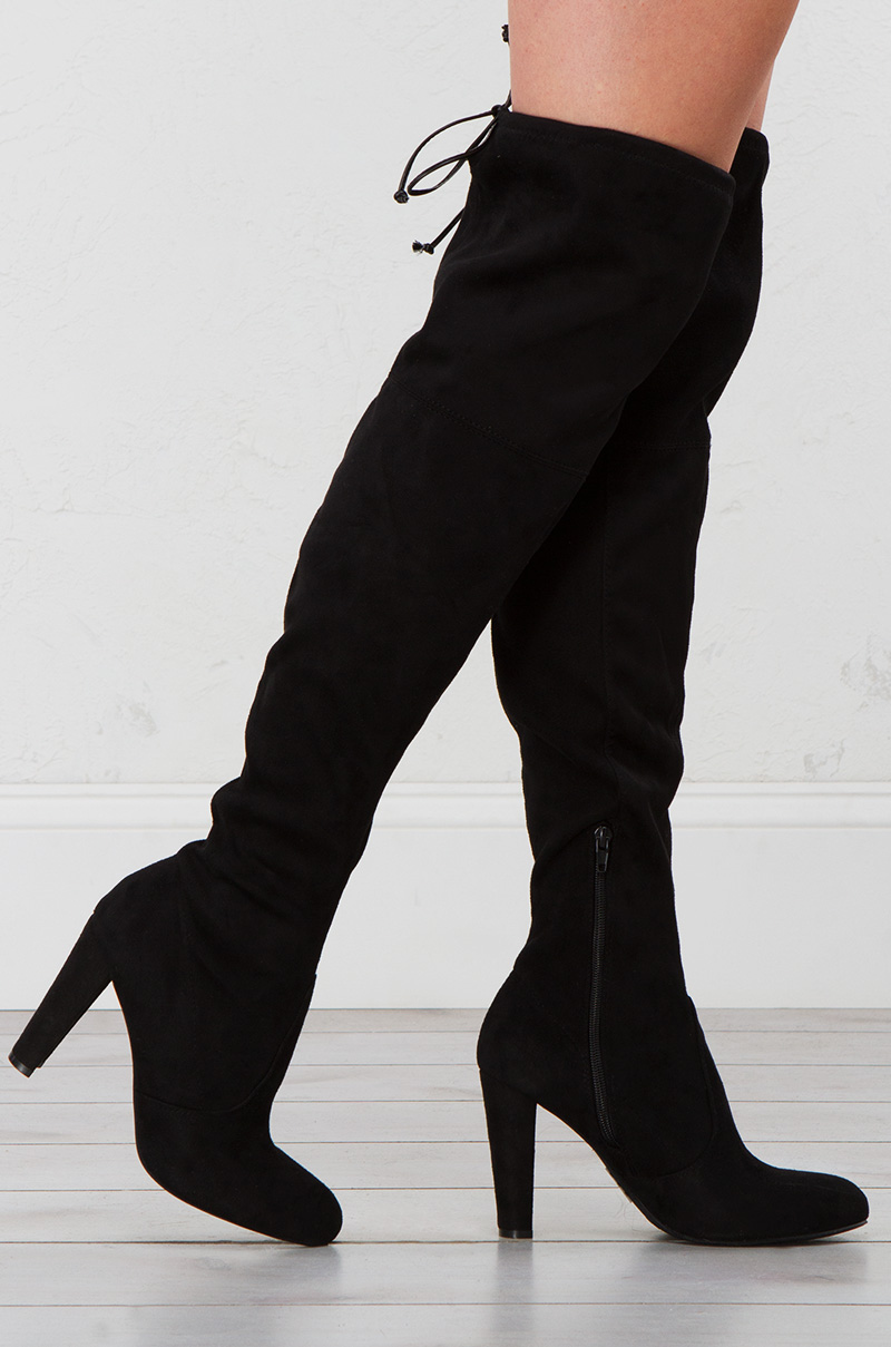Over The Knee Heeled Boots in Black