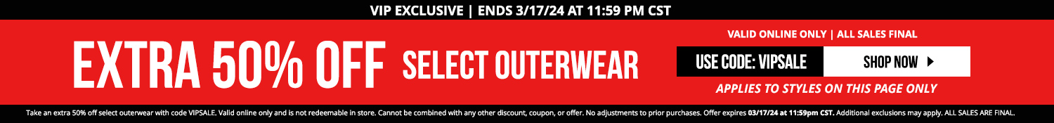 Extra 50% off select outerwear with code VIPSALE. All sales final. Applies to styles on this page only. Ends 3/17/24 at 11:59 PM CST.
