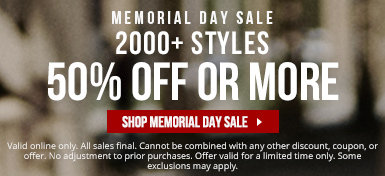 MEMORIAL DAY SALE. 50% off or MORE. No code needed. Valid online only. All sales final.